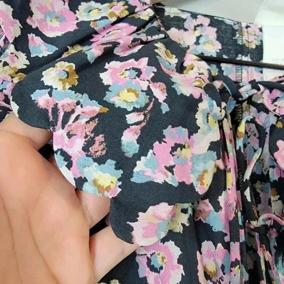 H&M Floral Mini Dress Dark Cottagecore Boho Peasant Flounce Scallop Collared  M - Picture 5 of 10